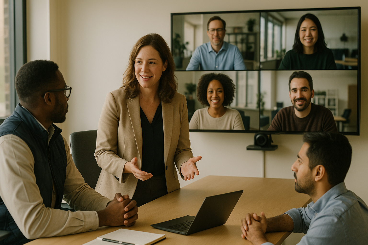 Reunión de un equipo de Recursos Humanos con colegas de otros países conectados por videollamada